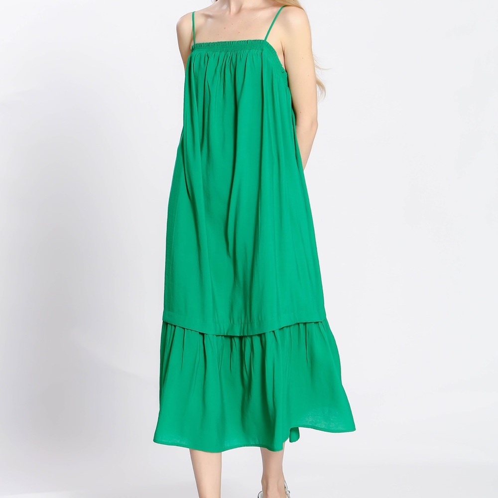 The Korner green ruffle hem midi dress